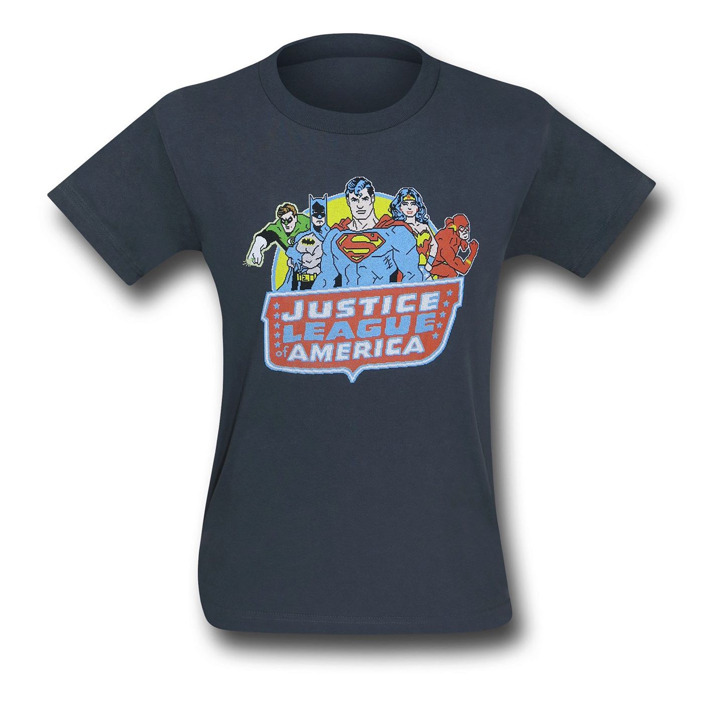 Justice League 8-Bit Group and Logo Black Kids T-Shirt