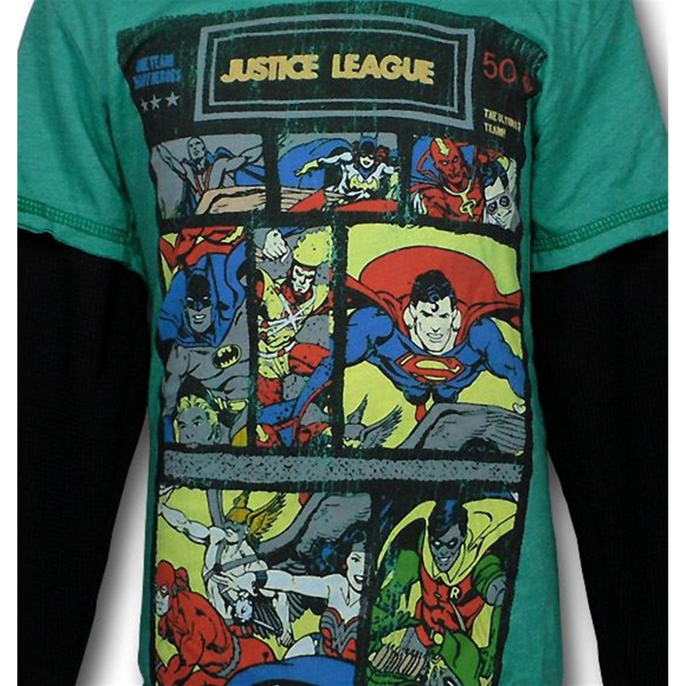 JLA Many Heroes Green 30s Juvy Long Sleeve T-Shirt