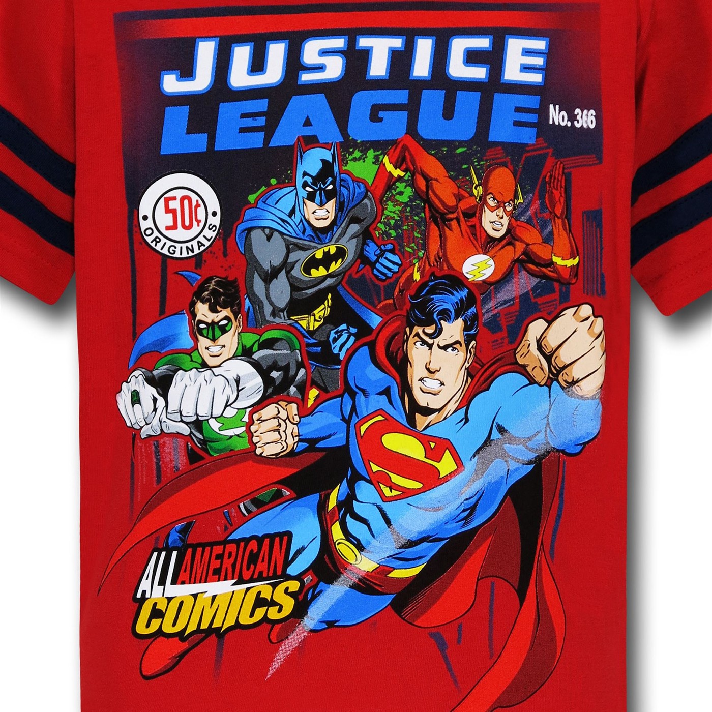 Justice League Team on Red Athletic Kids T-Shirt
