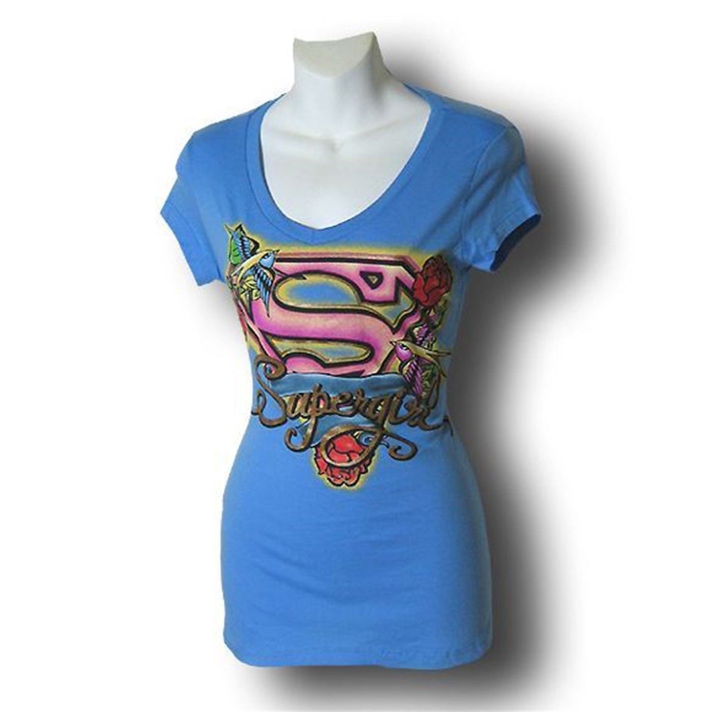 Supergirl Jr Womens Rose and Dove Symbol T-Shirt