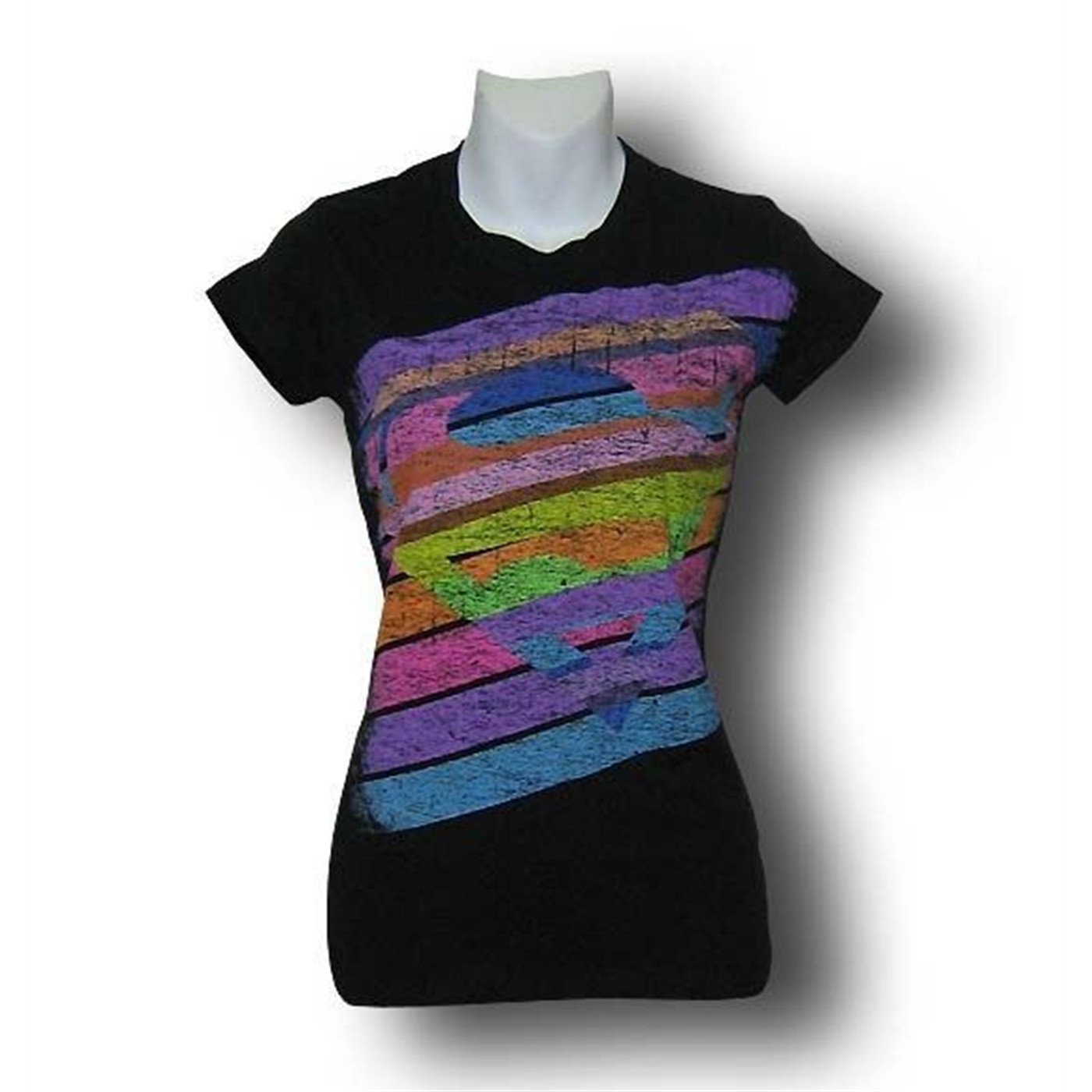 Supergirl Jr Womens Rainbow Stripe Symbol T-Shirt