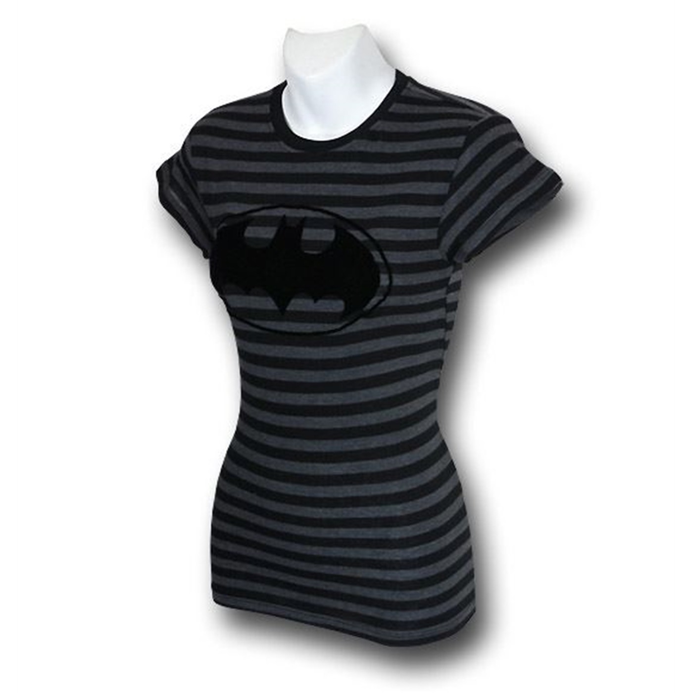 Batgirl Jr Womens Flocked Stripe T-Shirt