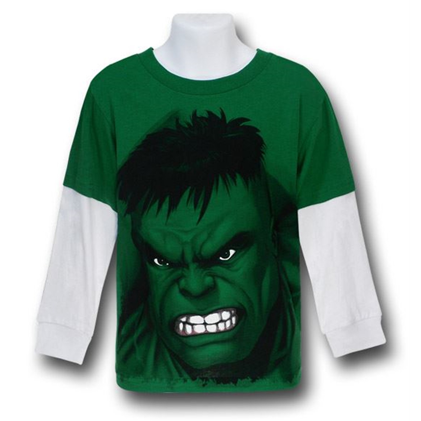 Hulk Face Double Sleeve Kids T-Shirt
