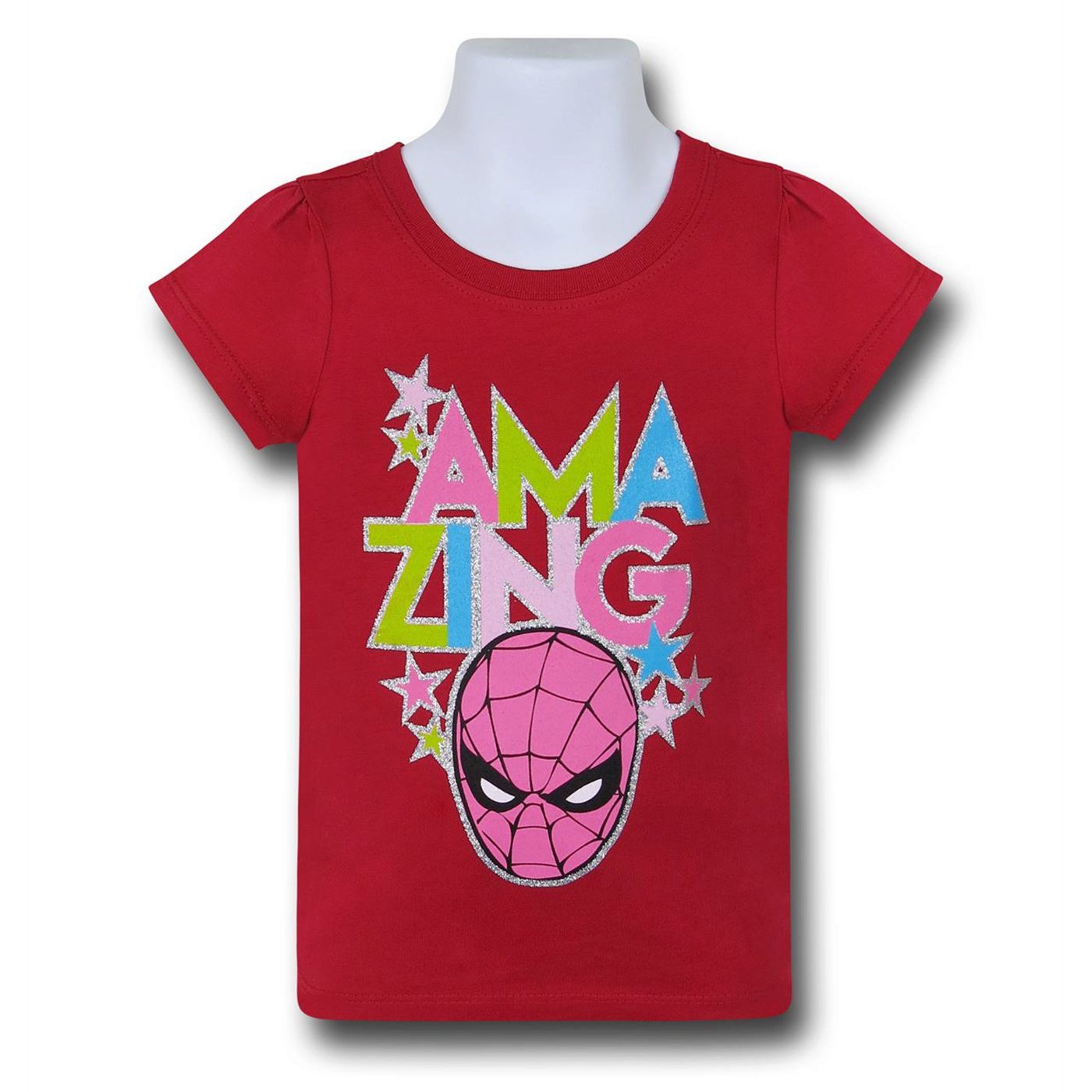 Spiderman Glitter Head on Red T-Shirt