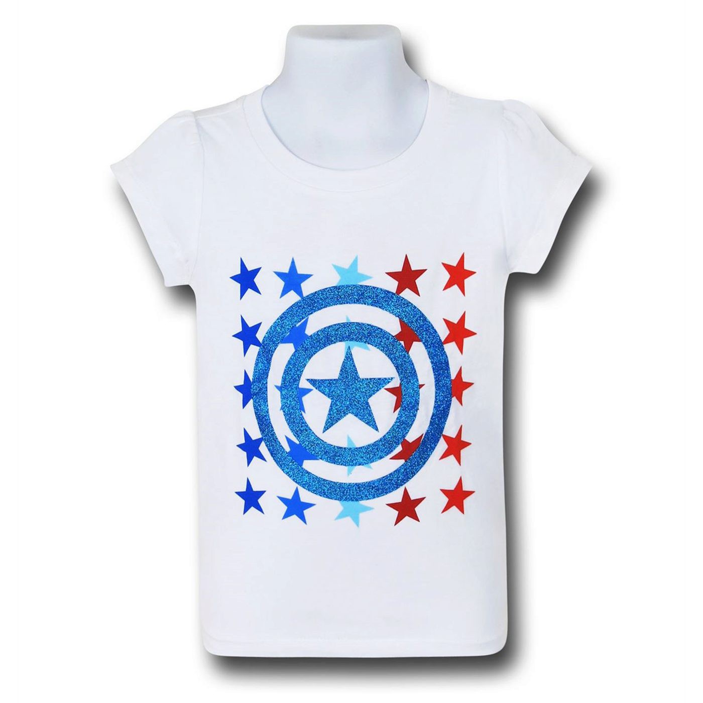 Captain America Glitter Stars Girls Kids T-Shirt