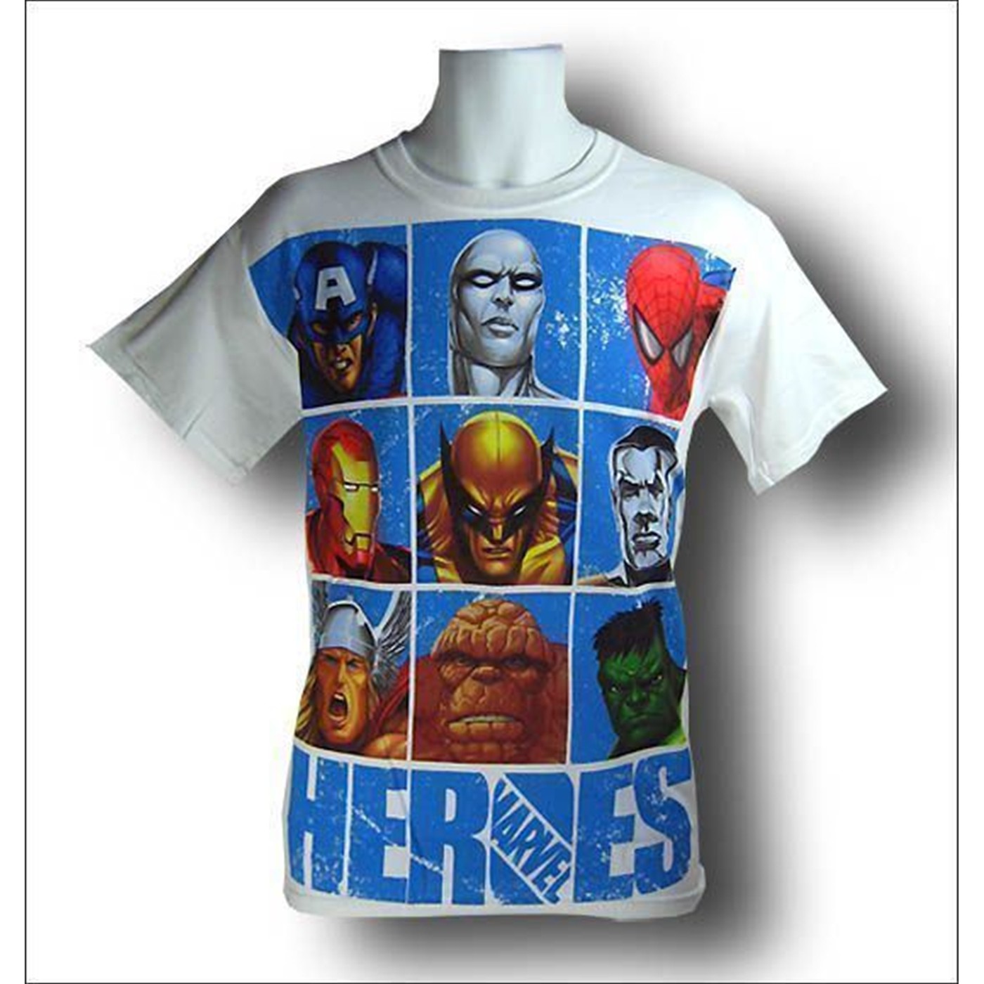 Marvel Heroes Blocked Faces White T-Shirt