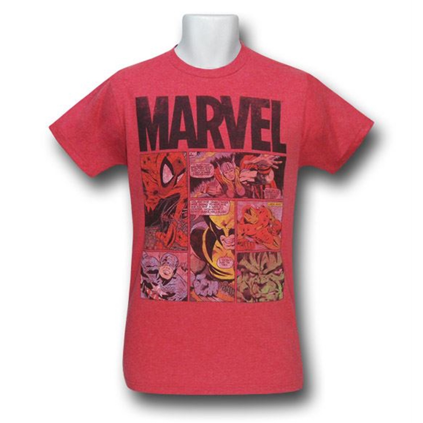 Marvel Heather Red Classic Panels 30 Single T-Shirt