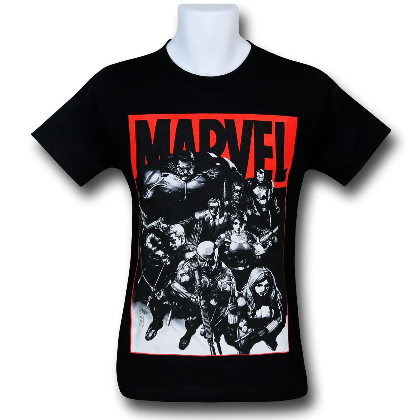 Marvel Armed Heroes and Logo Black T-Shirt