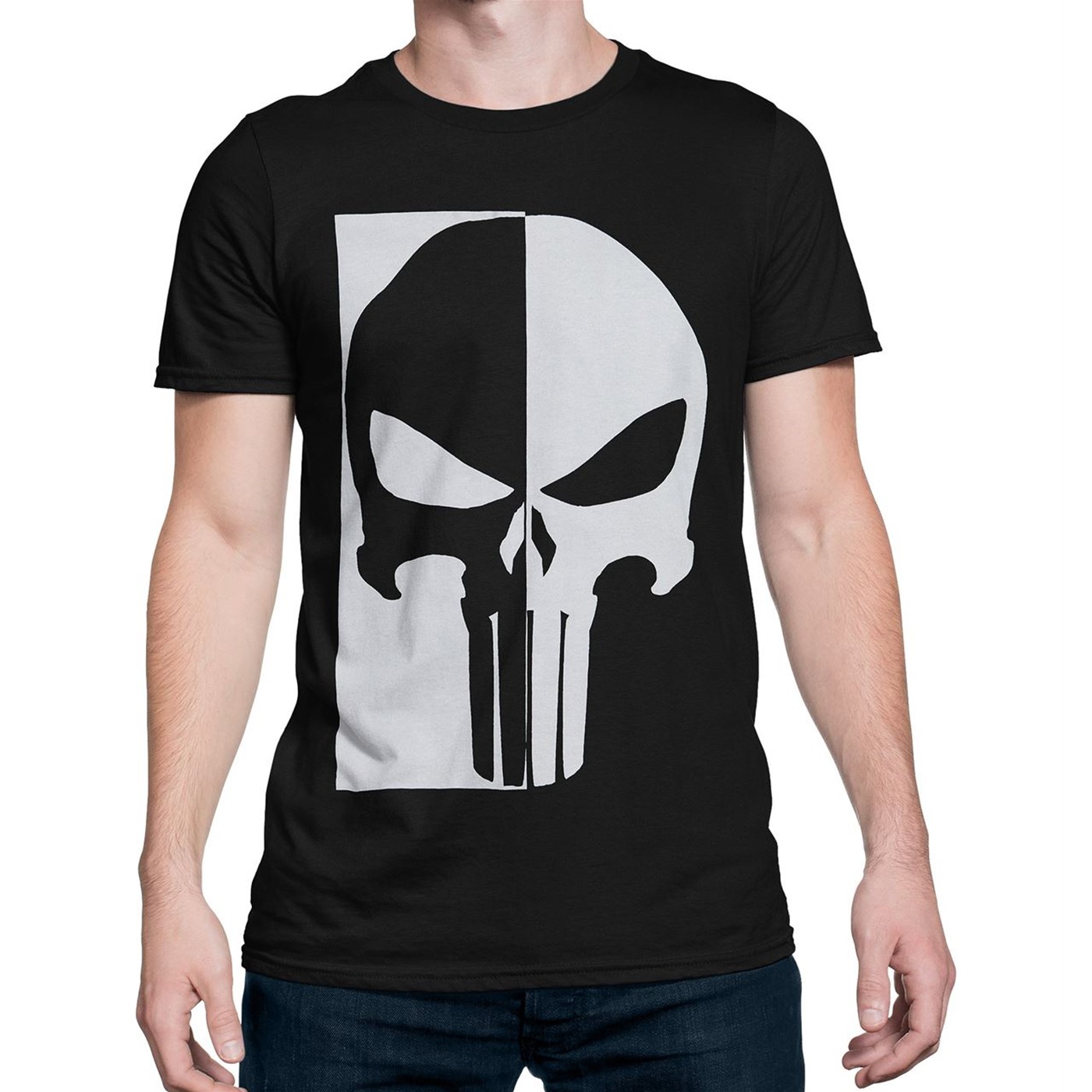 Punisher Black & White Skull Men's T-Shirt
