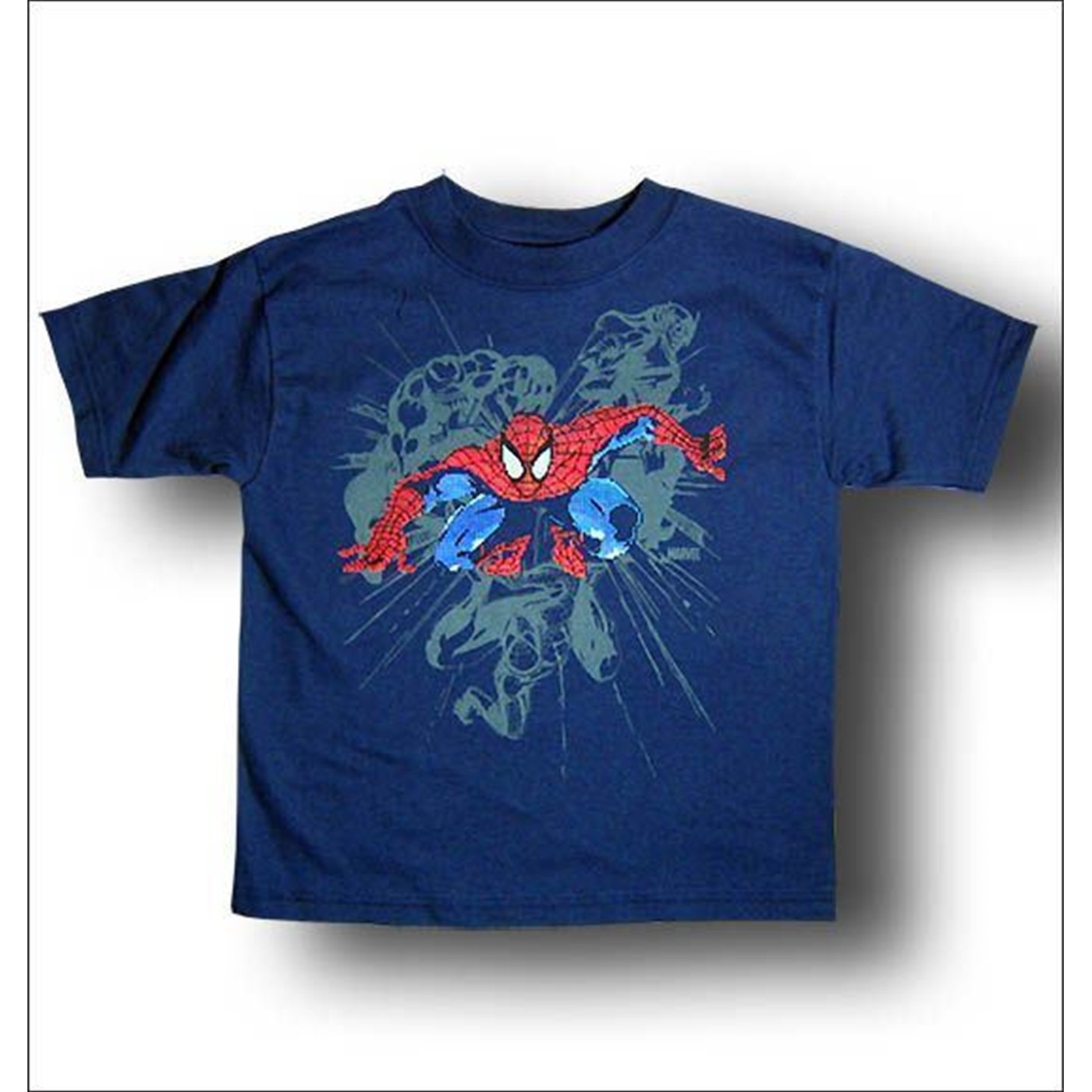 Spiderman Juvenile Navy Shadowed by Villains T-Shirt