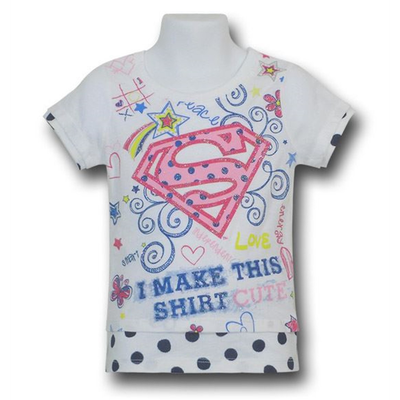 Supergirl Juvenile Glitter n' Dots White T-Shirt