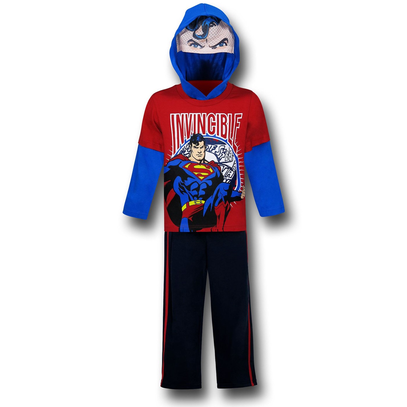Superman Costume Hooded Mask Tee & Pants Set