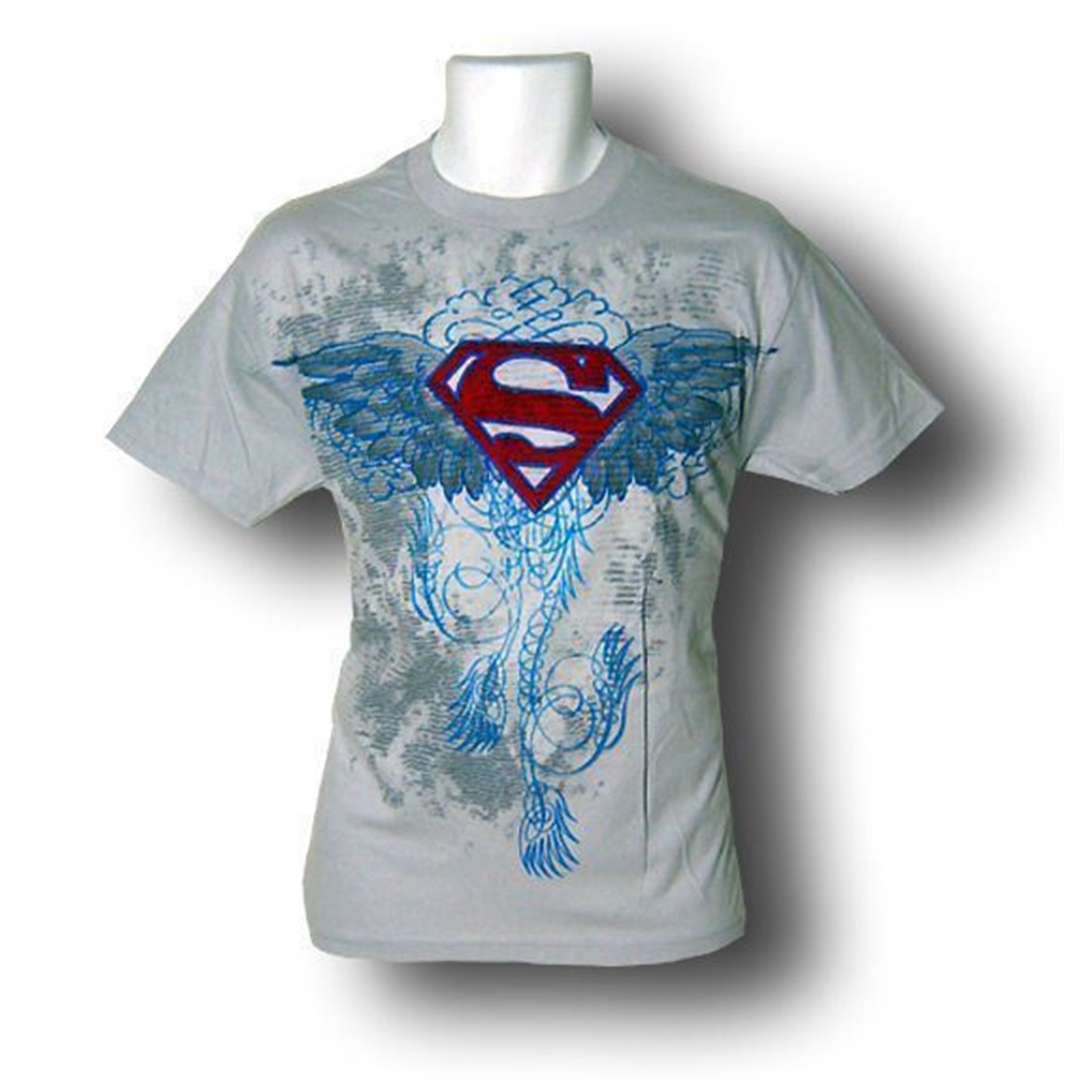 Superman Wings Felt Symbol Gray T-Shirt