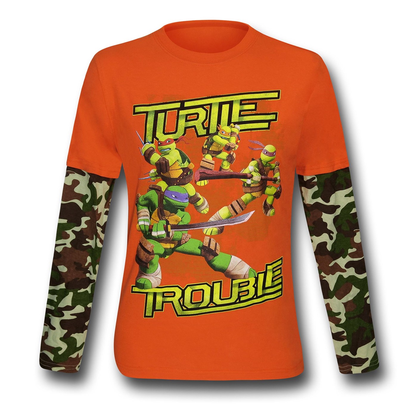 TMNT Orange Kids Camo Double-Sleeve T-Shirt
