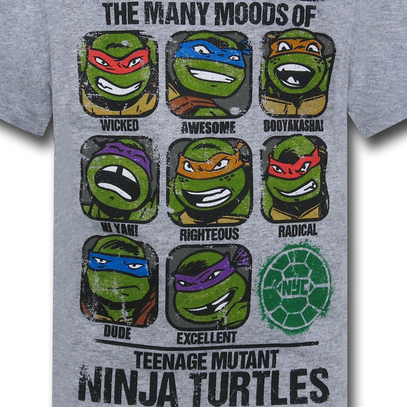 TMNT Turtle Moods on Grey Kids T-Shirt