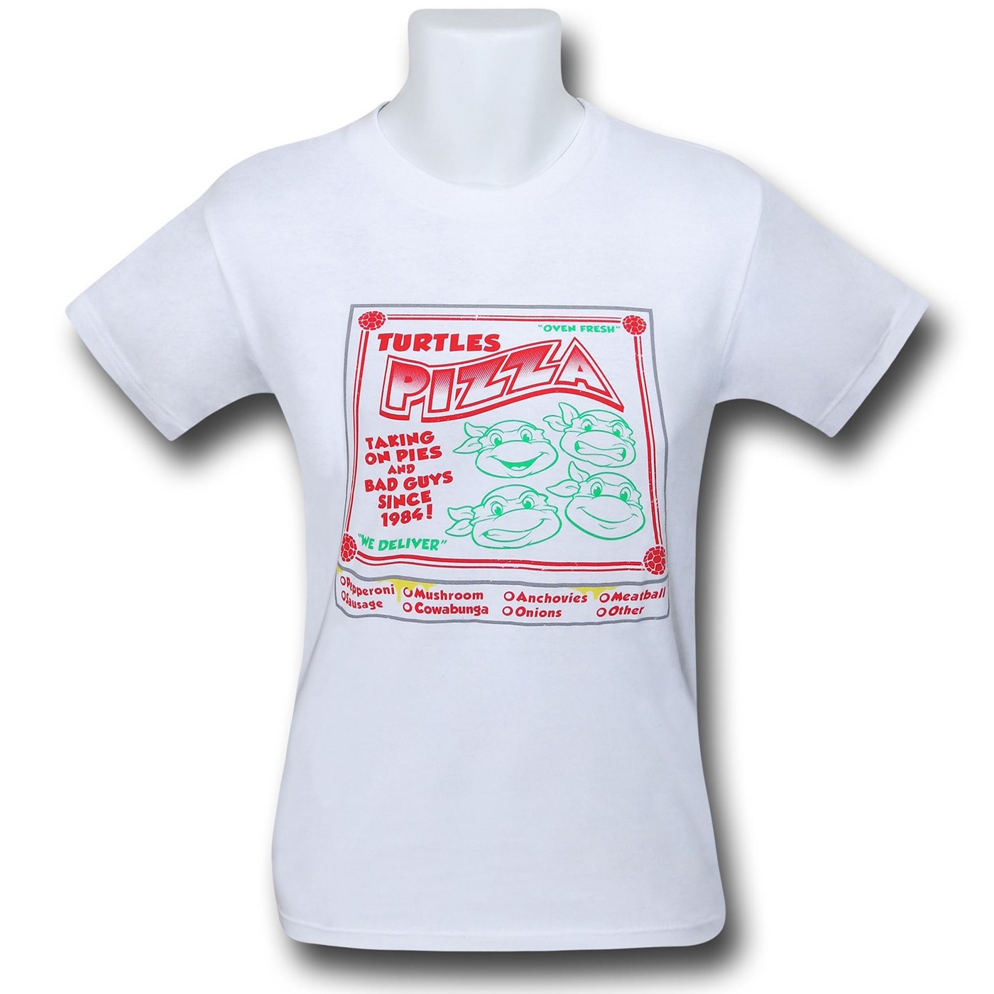 TMNT Turtles Pizza on White 30 Single T-Shirt