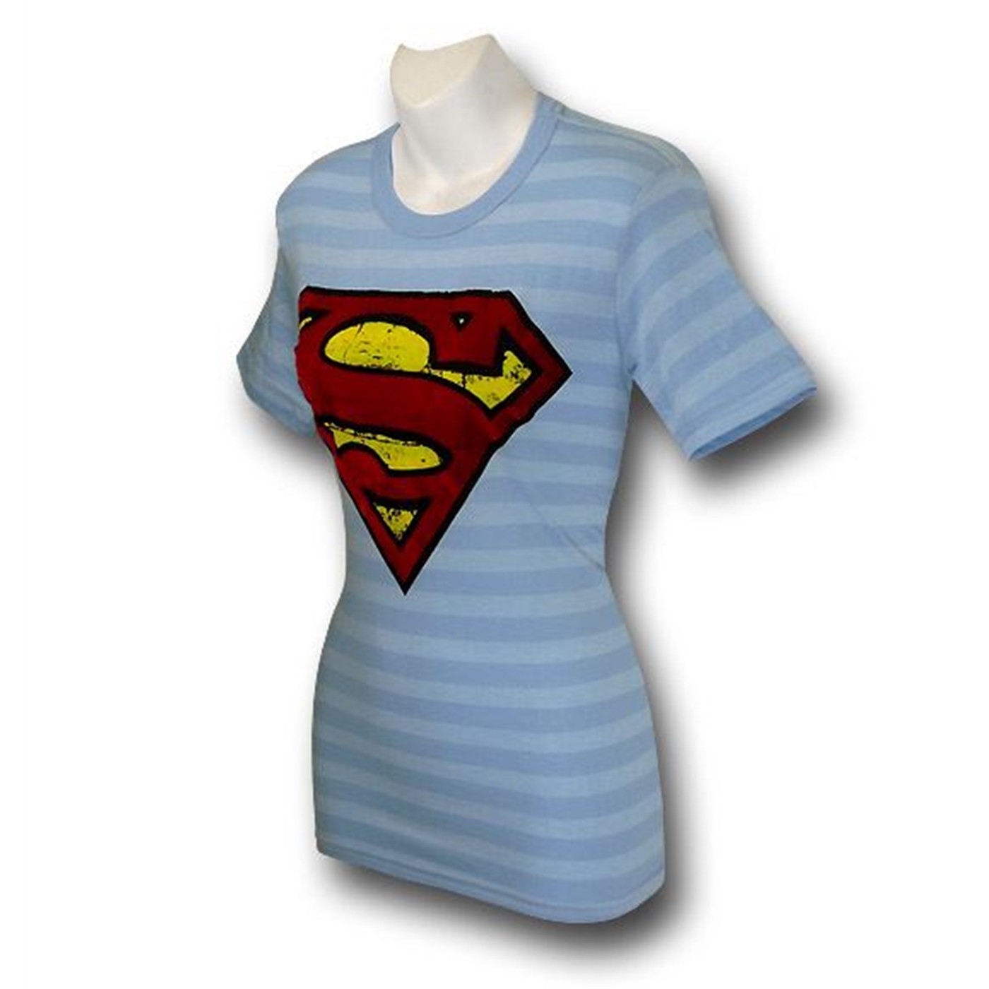 Superman Womens Flock Symbol Striped T-Shirt
