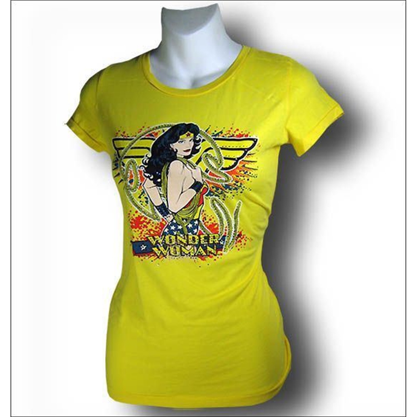 Wonder Woman Juniors Yellow Swarovski Crystals T-Shirt