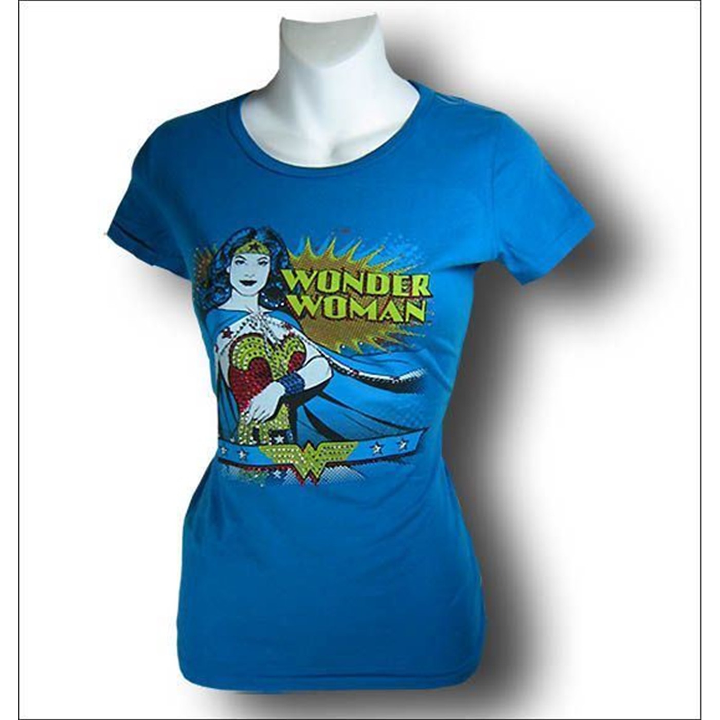 Wonder Woman Juniors Blue Swarovski Crystals T-Shirt