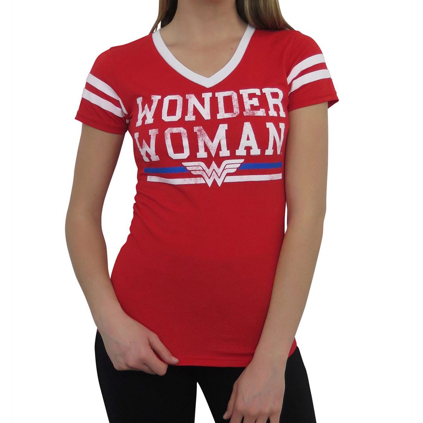 Wonder Woman Logo Women's Varsity V-Neck T-Shirt