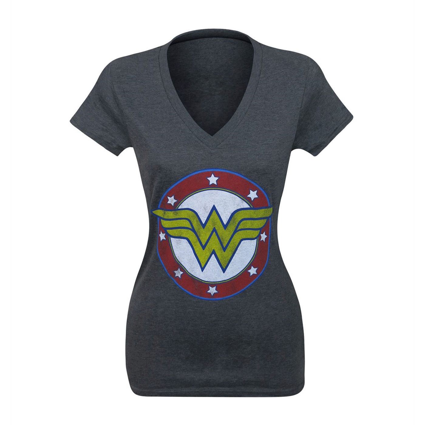 Wonder Woman Symbol & Stars Women's V-Neck T-Shirt