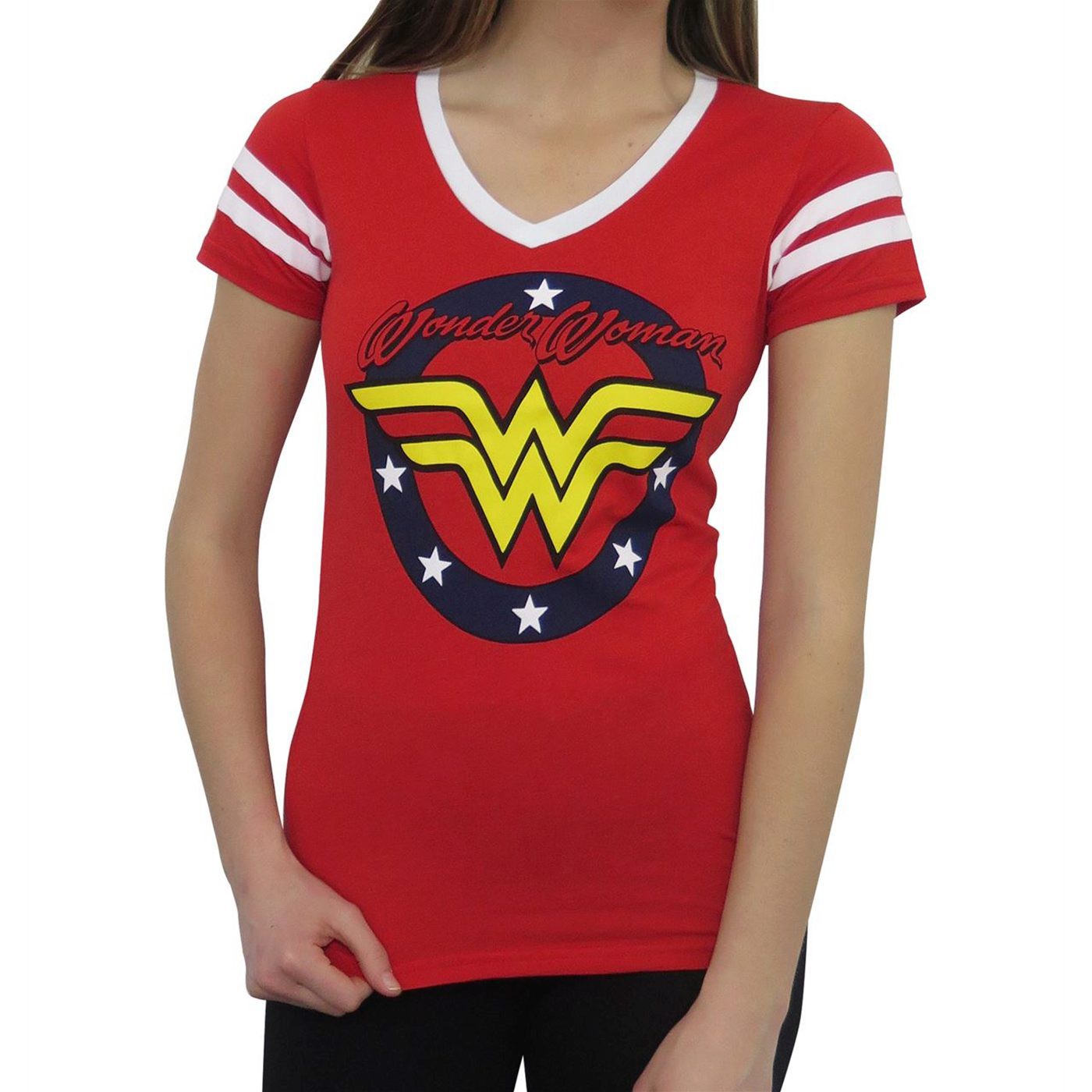 Wonder Woman Varsity V-Neck T-Shirt for Women