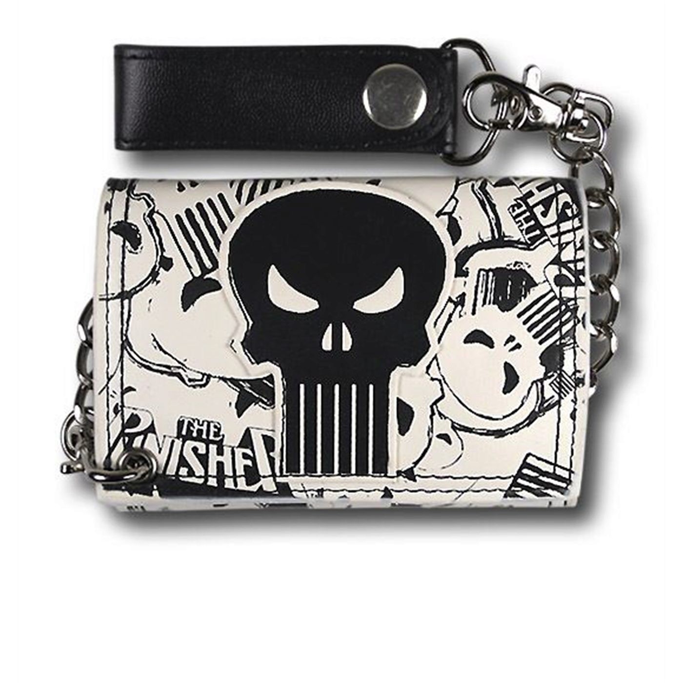 Punisher Black Skull Print Chain Wallet