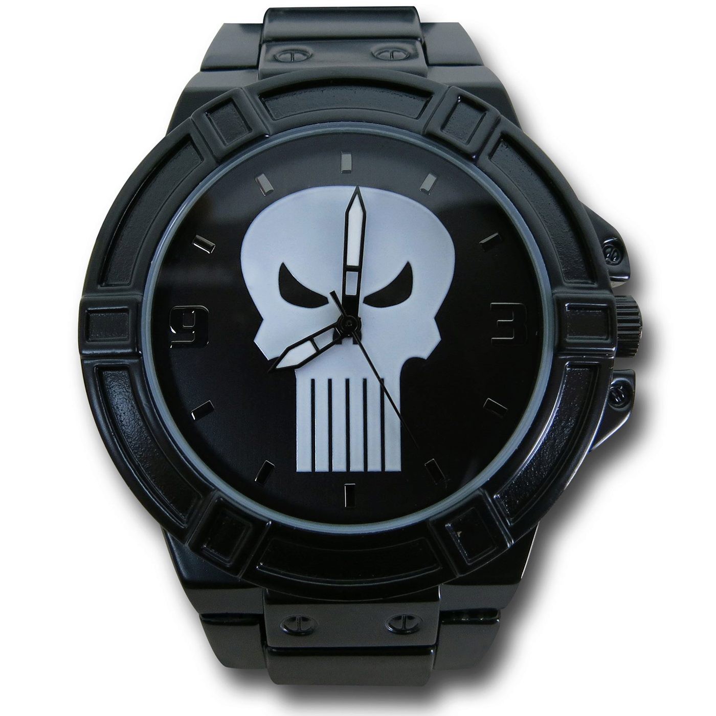 Punisher White Symbol Black Watch with Metal Band