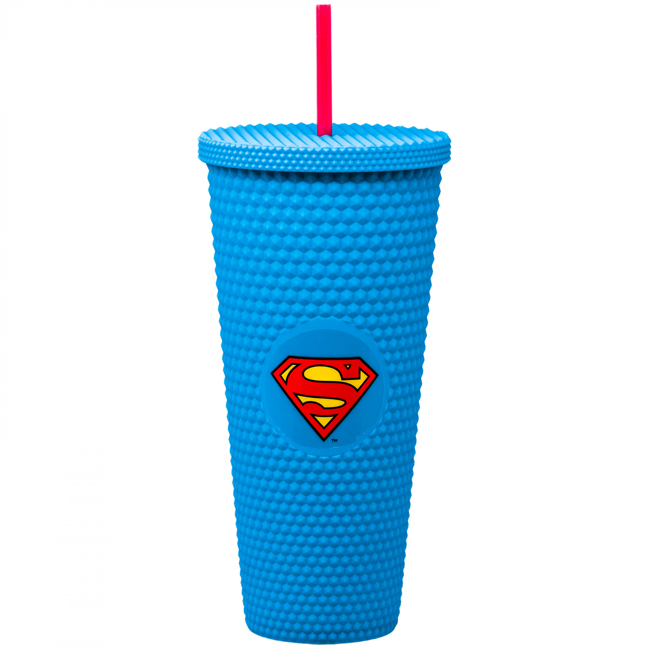 Superman Classic Logo Studded Travel Mug with Straw