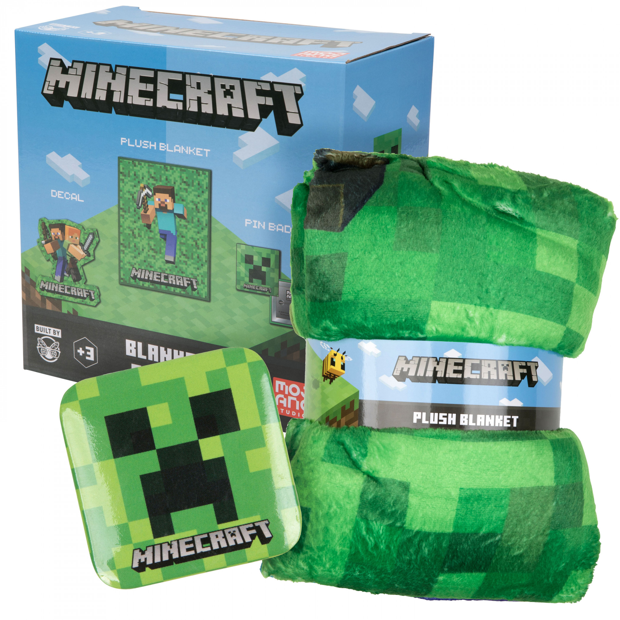 Minecraft Steve Throw Blanket with Lanyard and Pin Box Set