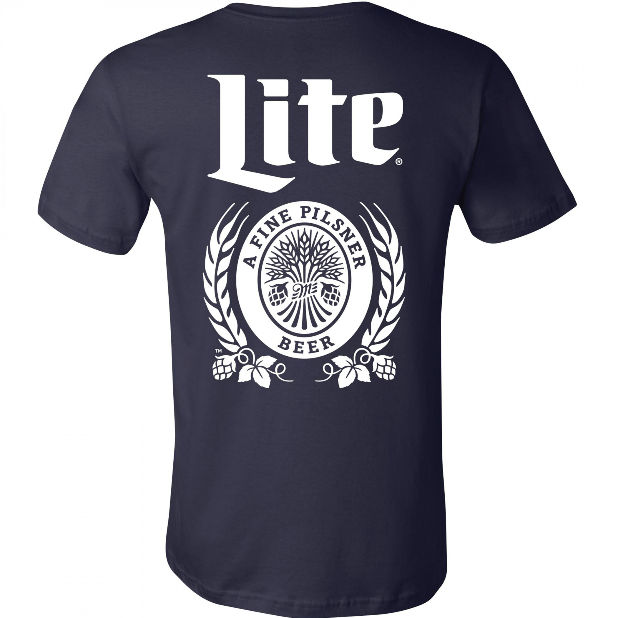Miller Lite Beer Front and Back Navy and White Logo Print Pocket T-Shirt