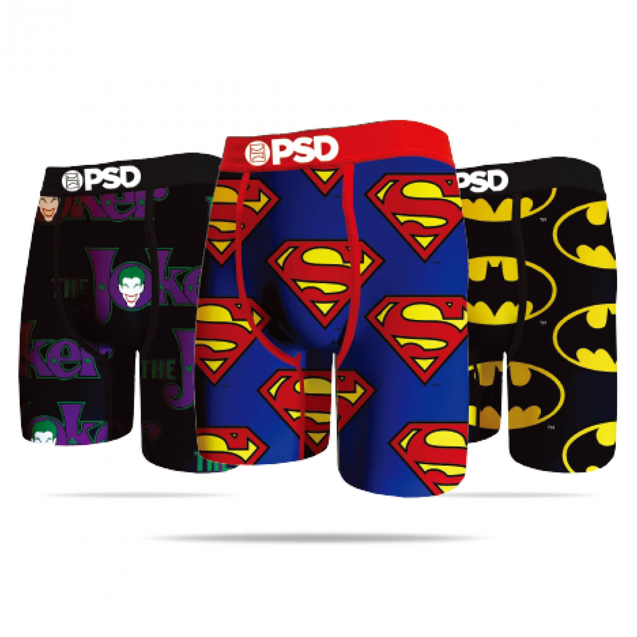 DC Comics Batman, Superman, and Joker Symbols Men's PSD Boxer Briefs 3-Pack