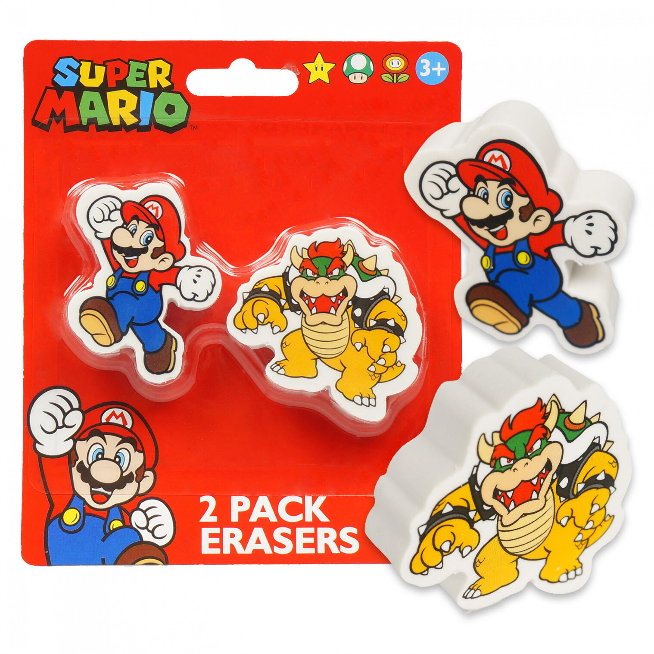 Mario and Bowser 2-Pack Eraser Pack