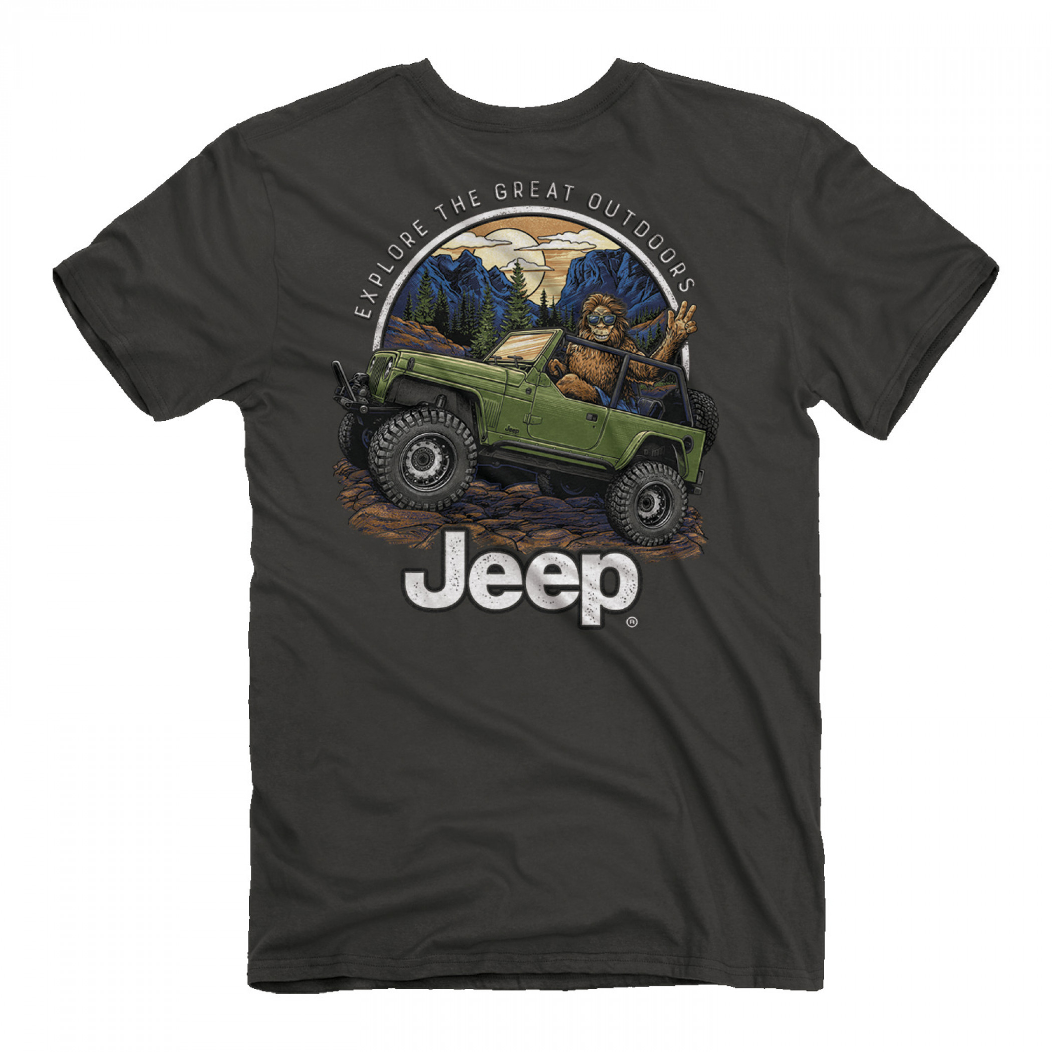 Jeep Sasquatch in The Great Outdoors Front and Back Print T-Shirt