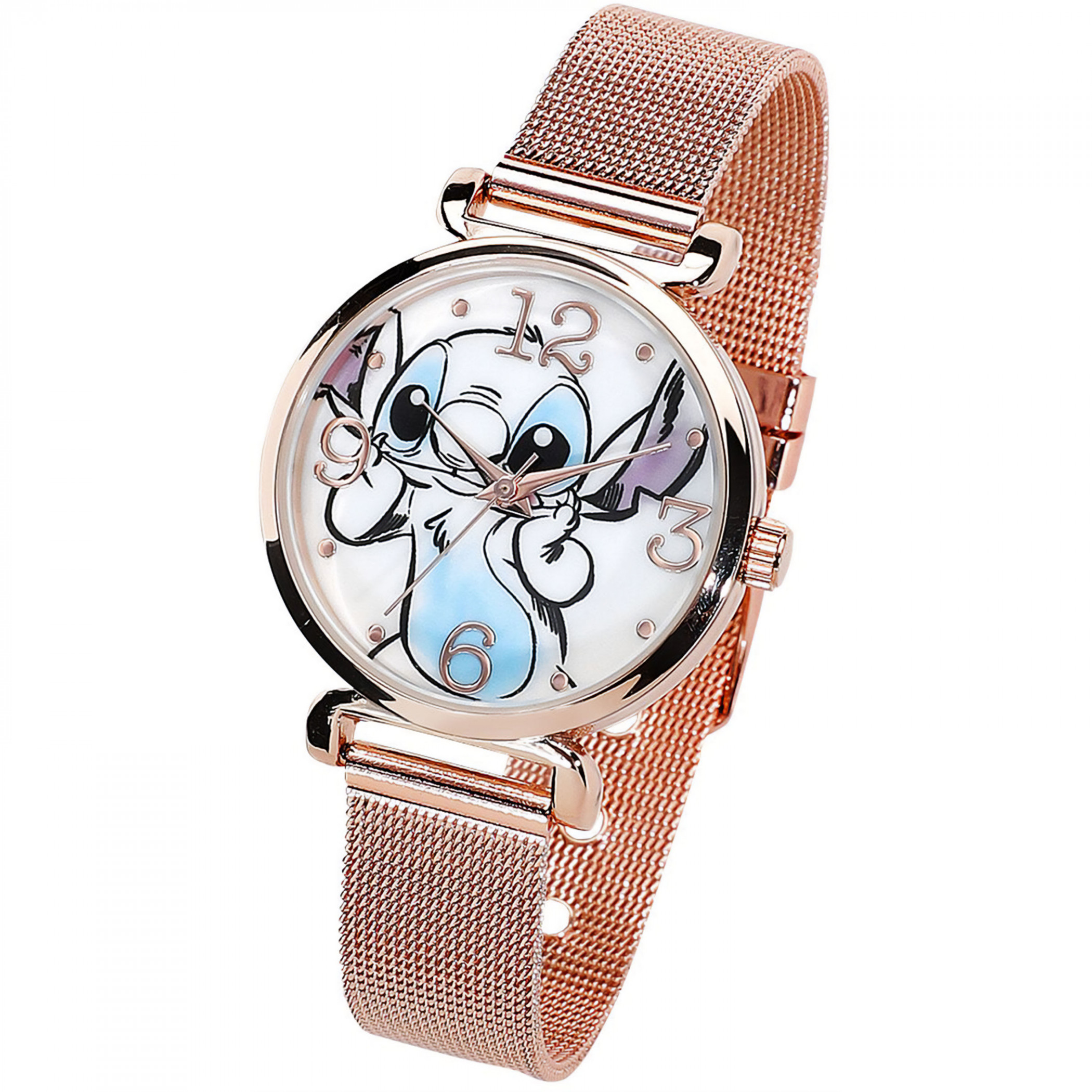 Disney Lilo and Stitch Rose Gold Watch with Metal Woven Band