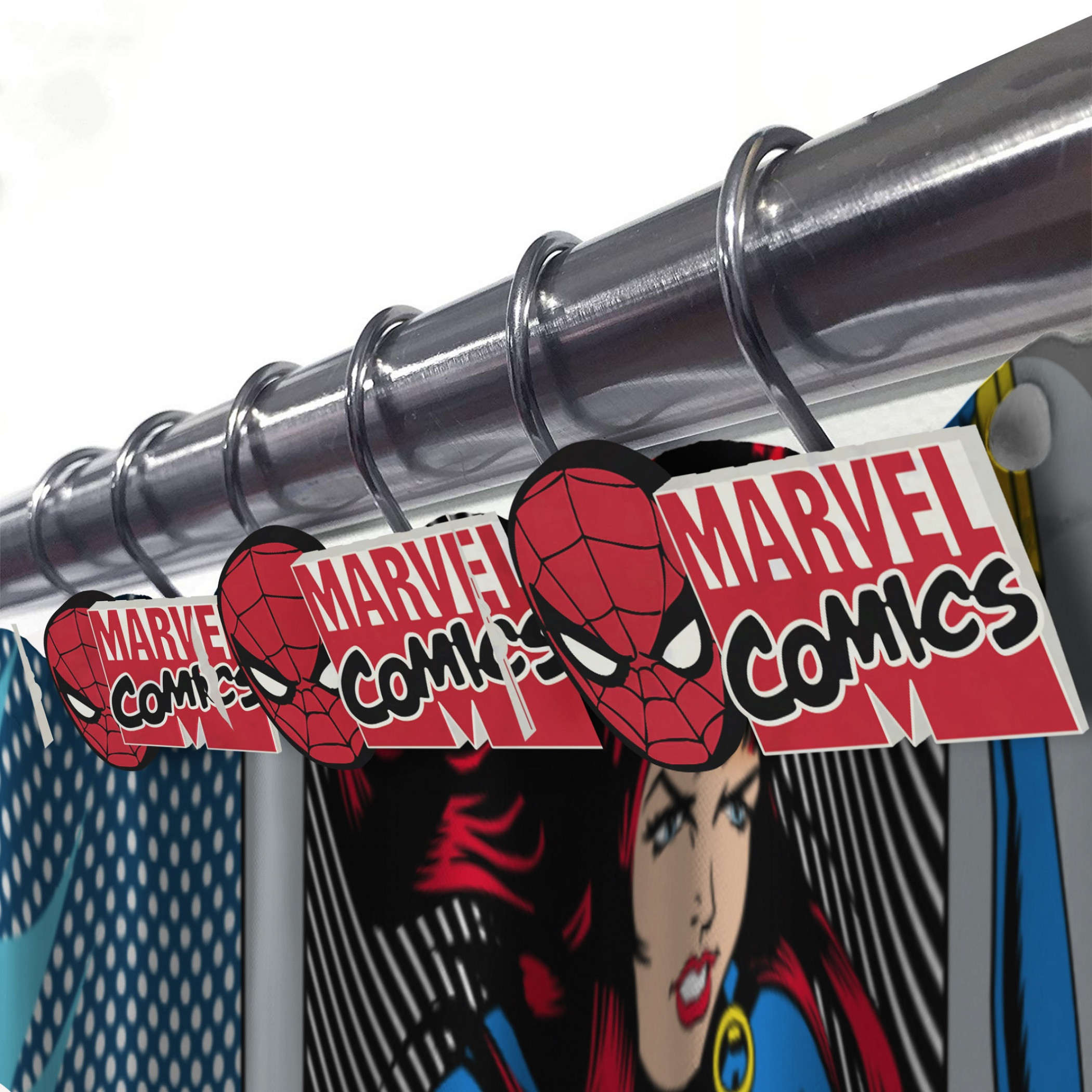 Marvel Comics Hanging Out Shower Curtain and Hook Set