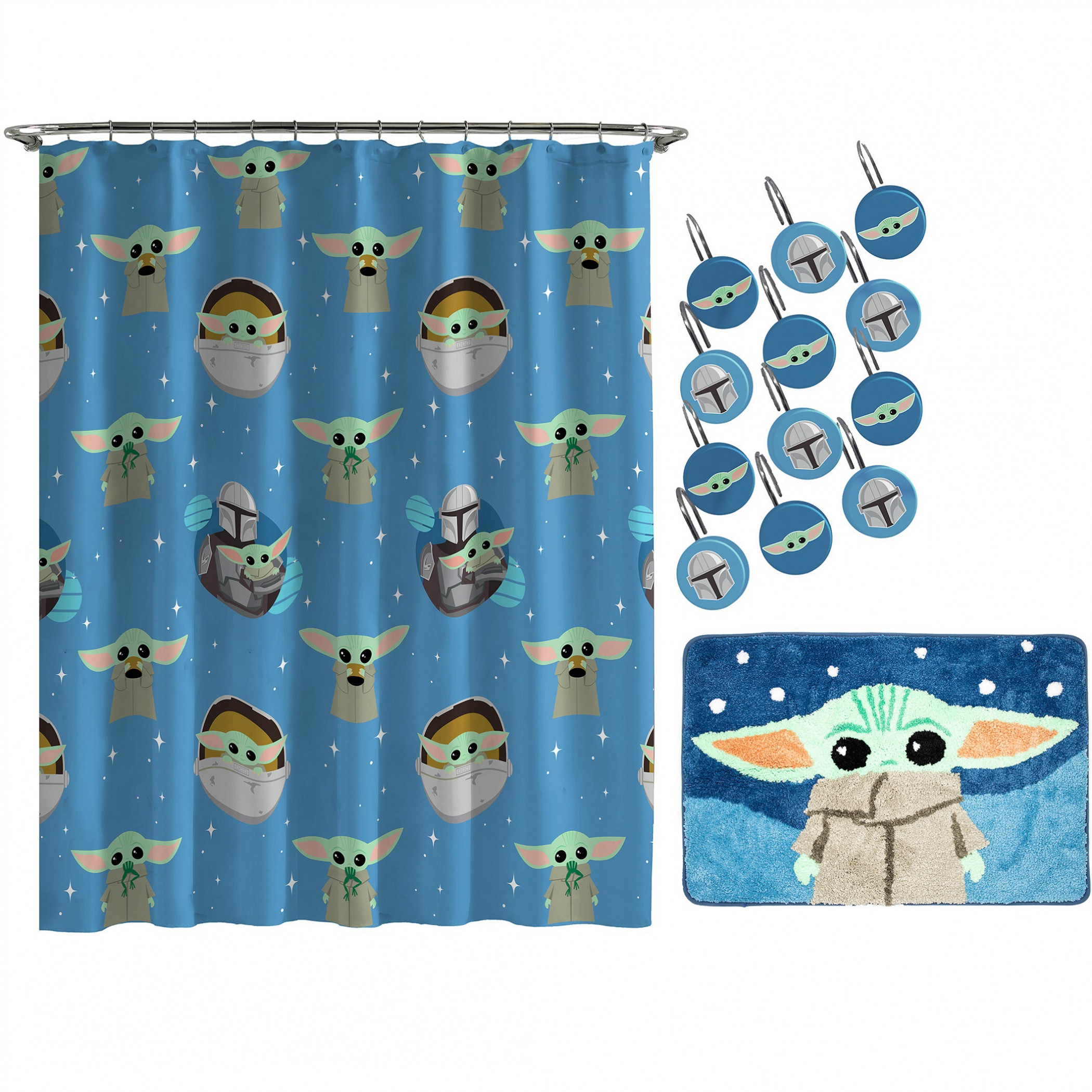 Star Wars The Mandalorian and Grogu 14pc Shower Curtain and Rug Set
