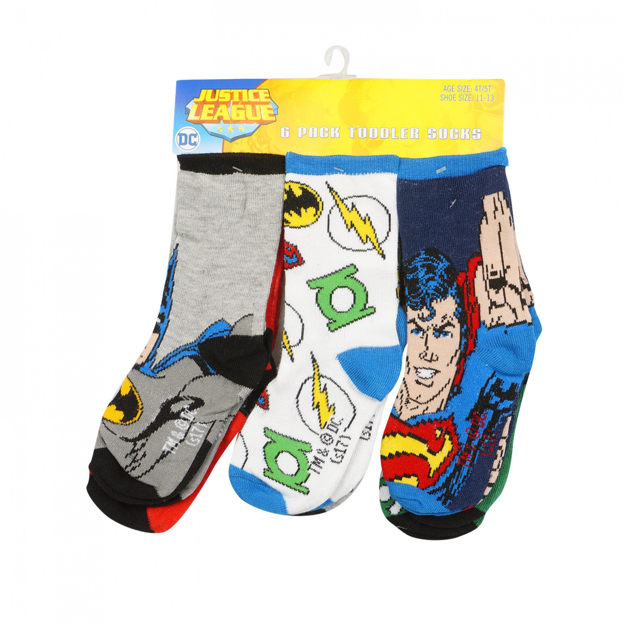Justice League Characters and Symbols 6-Pair Pack of Toddler Socks