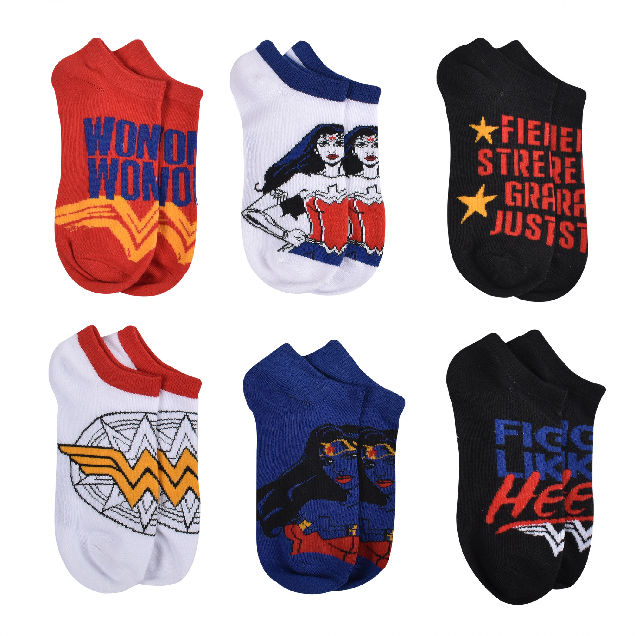 DC Comics Wonder Woman Fierce Variety Women's 6-Pack No Show Socks