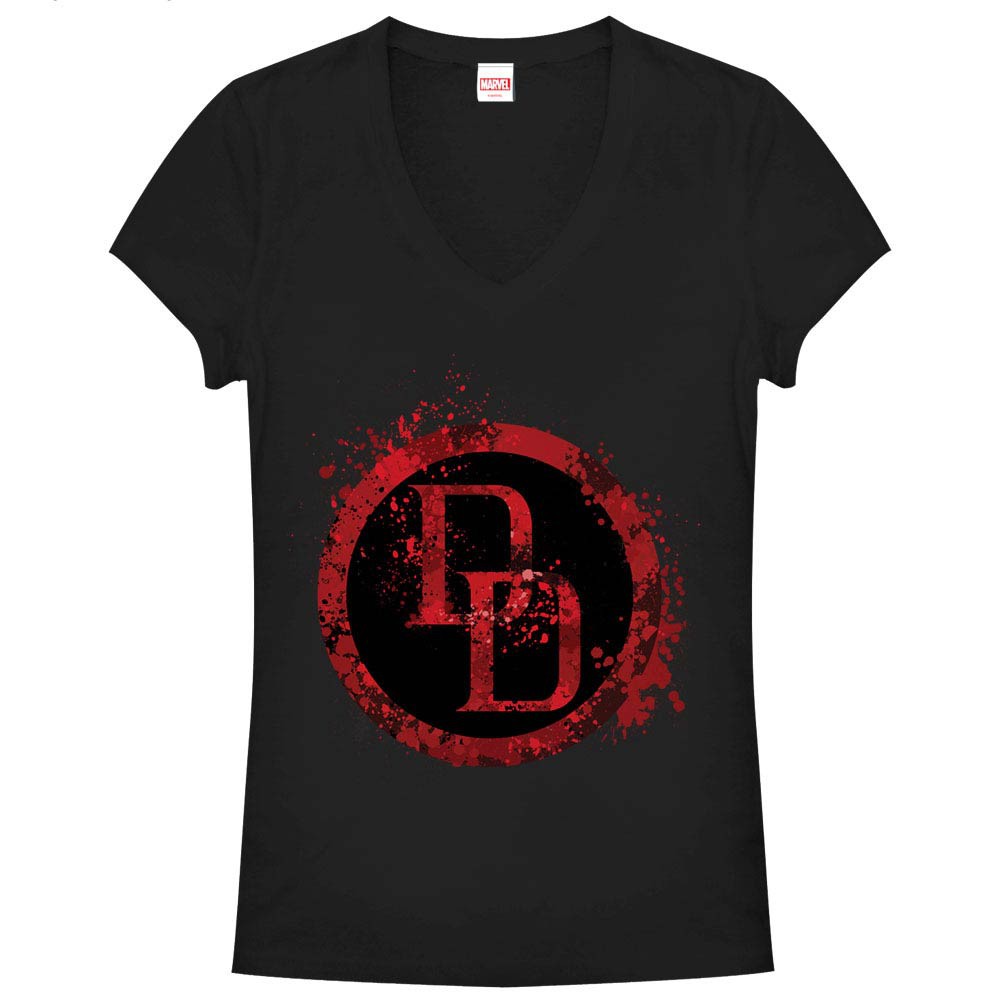 Daredevil DD Splatter Icon Black Juniors V Neck T-Shirt