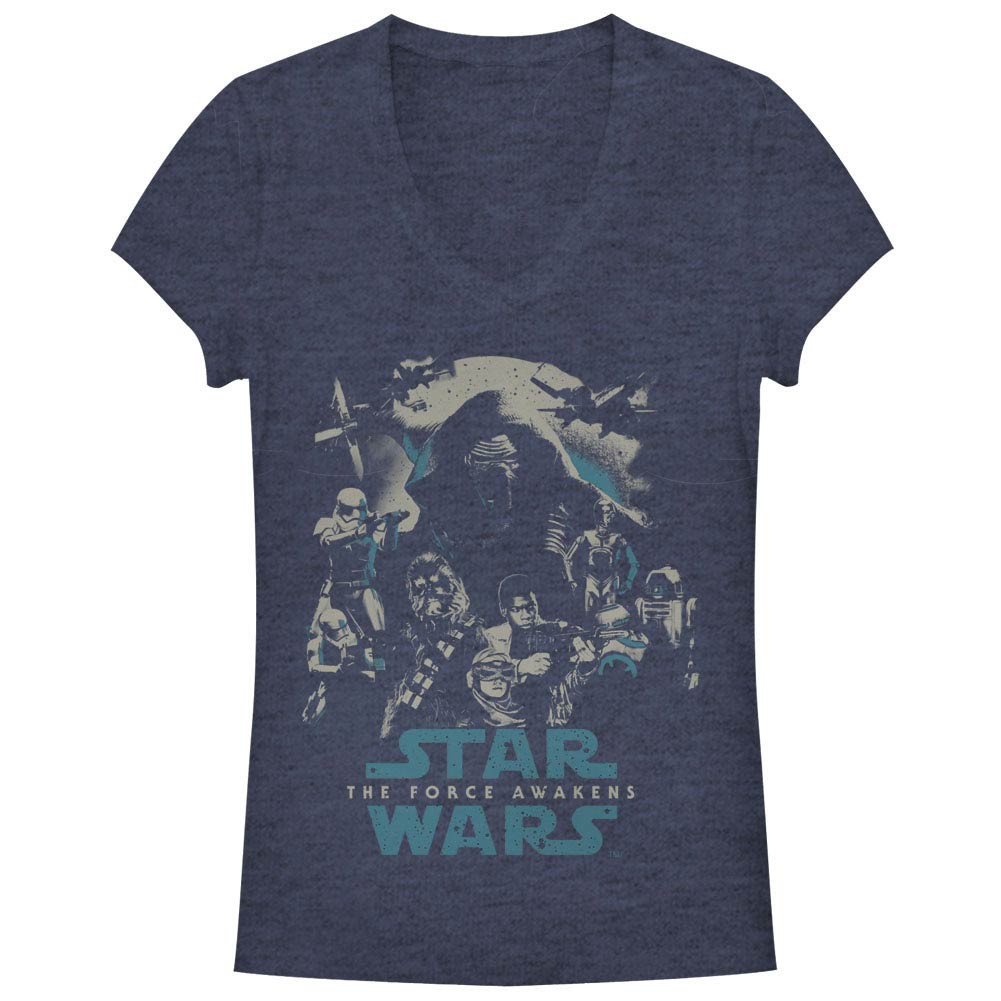 Star Wars Episode 7 Poster Out Blue Juniors V Neck T-Shirt