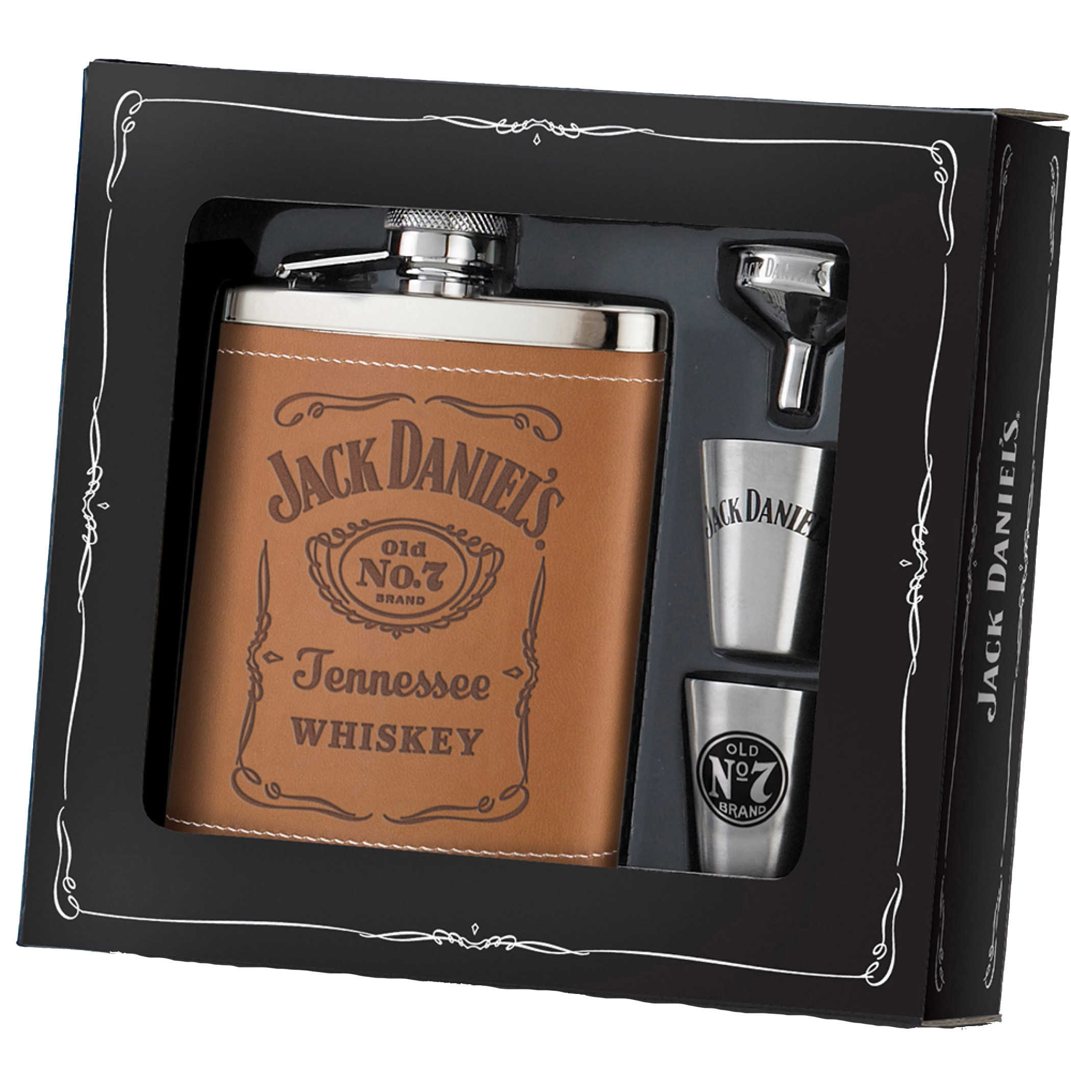 Jack Daniel's Stainless Steel Flask, Funnel, and Shot Gift Set