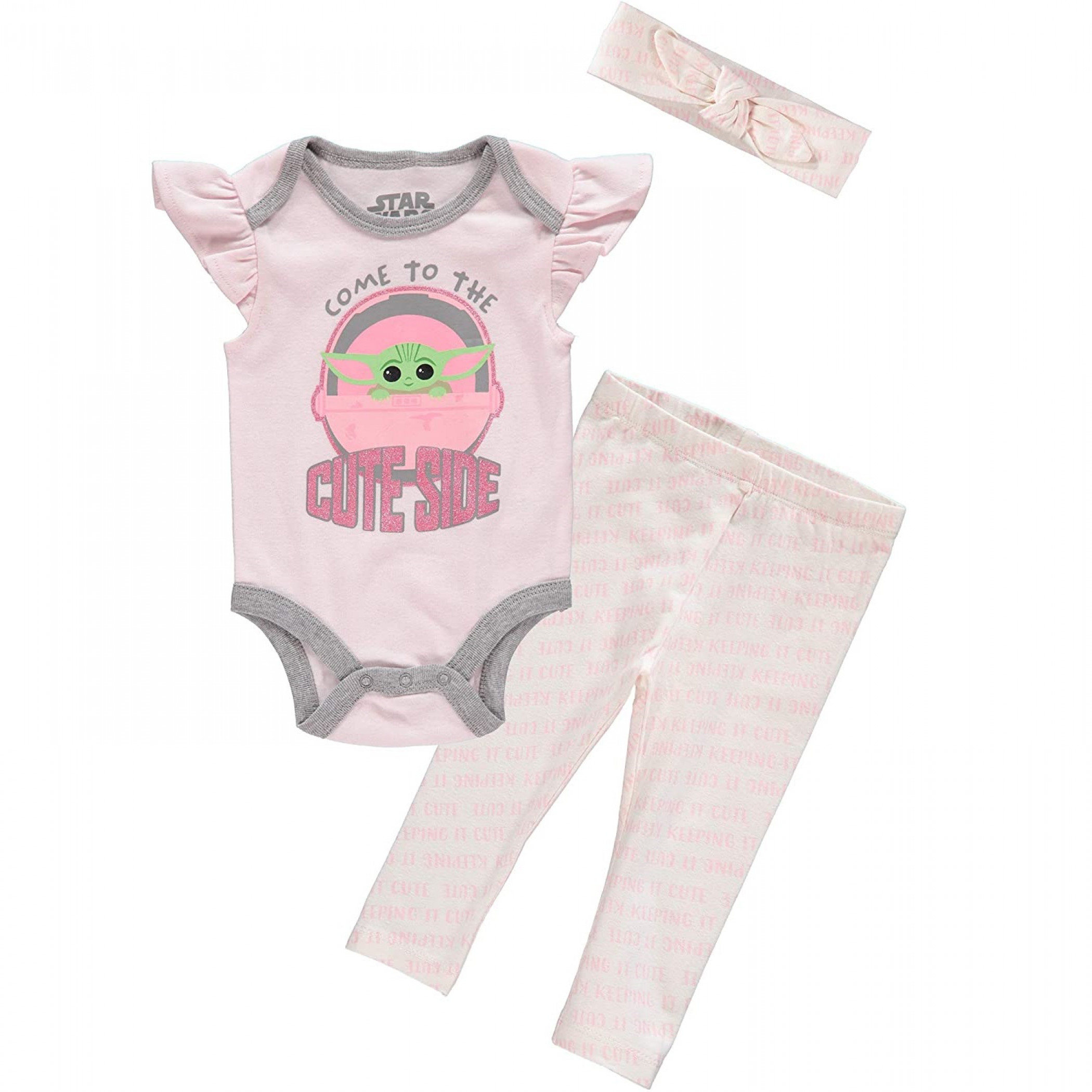 Star Wars The Mandalorian Child Girl 3-Piece Bodysuit Set With Headband