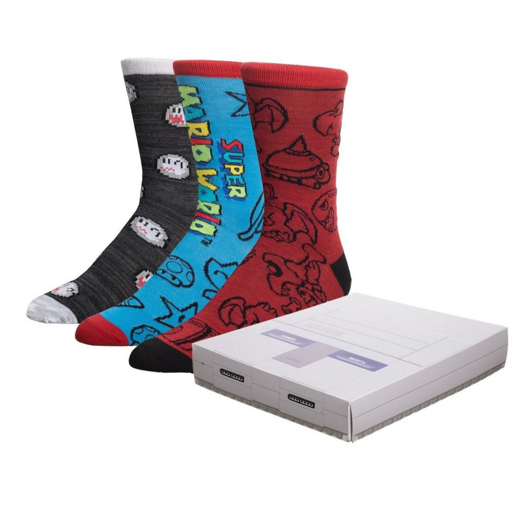 Super Nintendo Super Mario Crew Socks 3 Pack Box Set