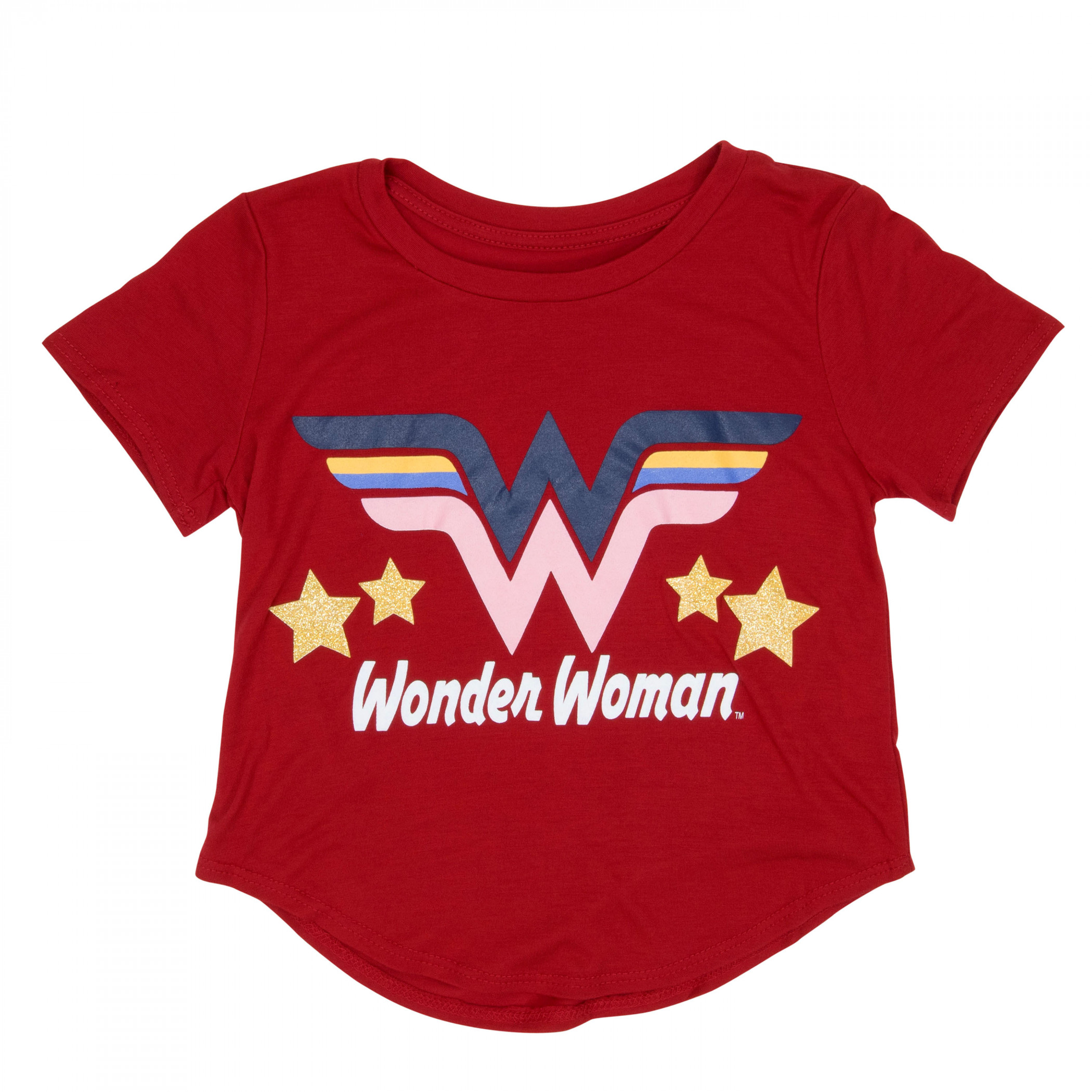 DC Wonder Woman Glitter Star Girl's Red T-Shirt