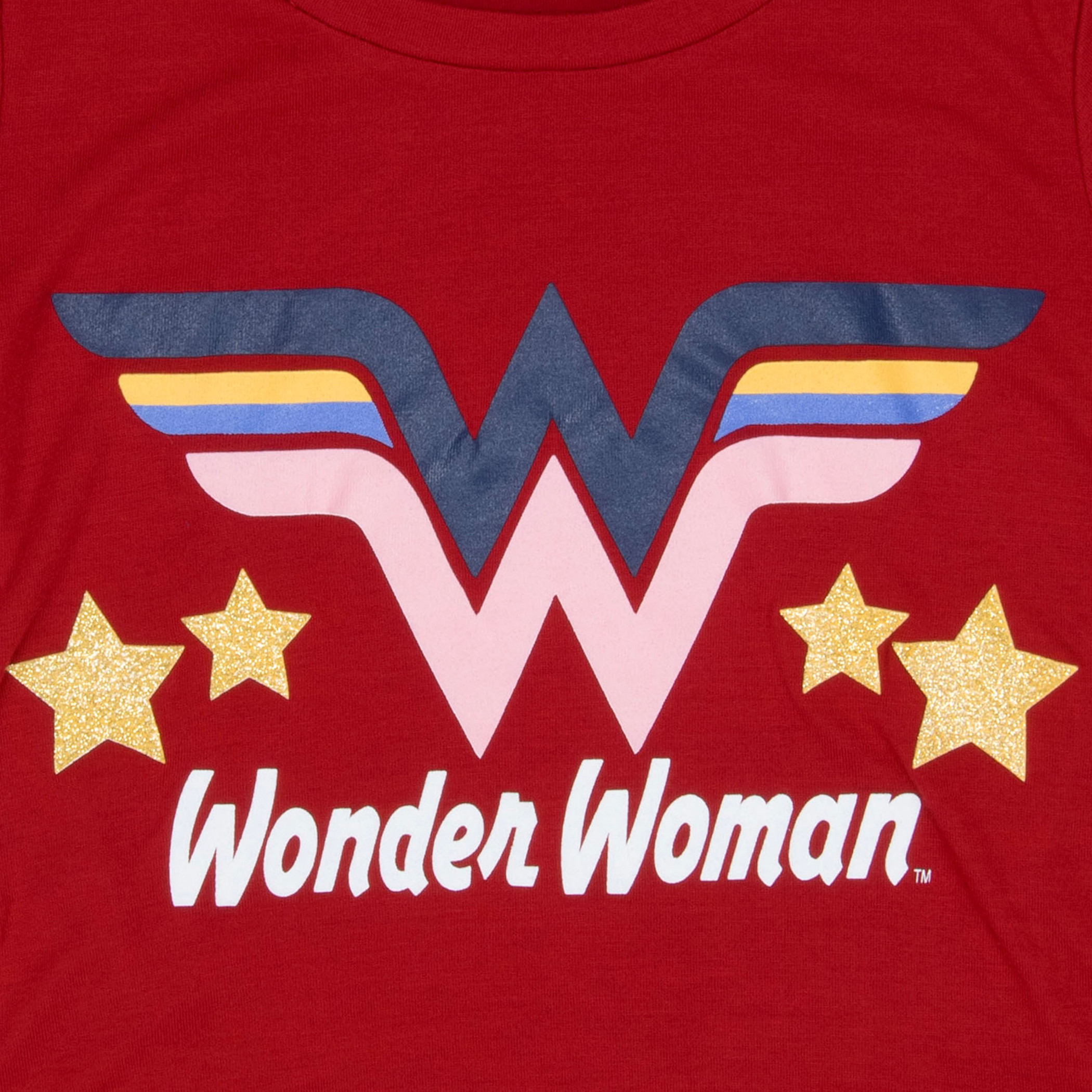 DC Wonder Woman Glitter Star Girl's Red T-Shirt