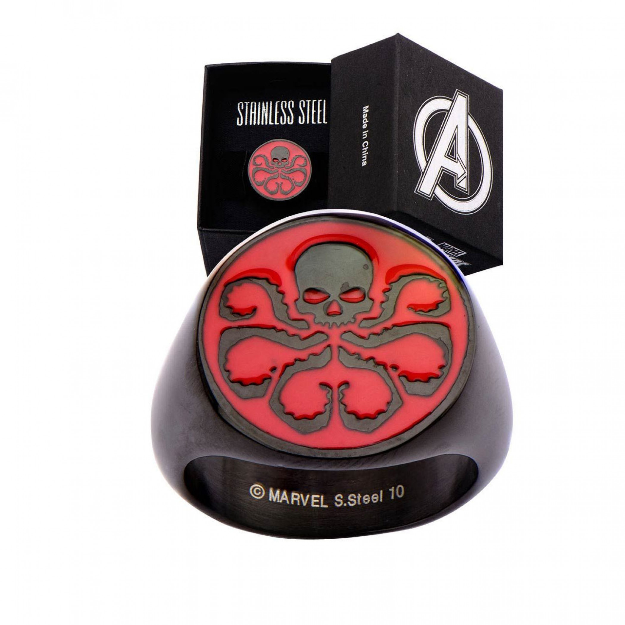 Red Hydra Logo Black Stainless Steel Ring