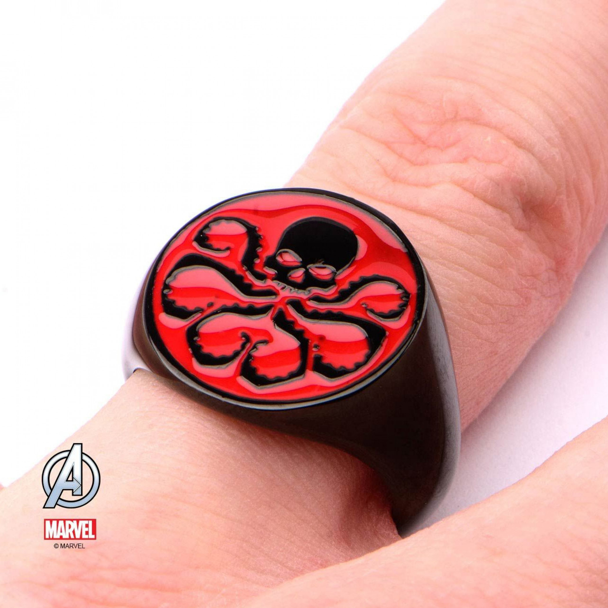 Red Hydra Logo Black Stainless Steel Ring