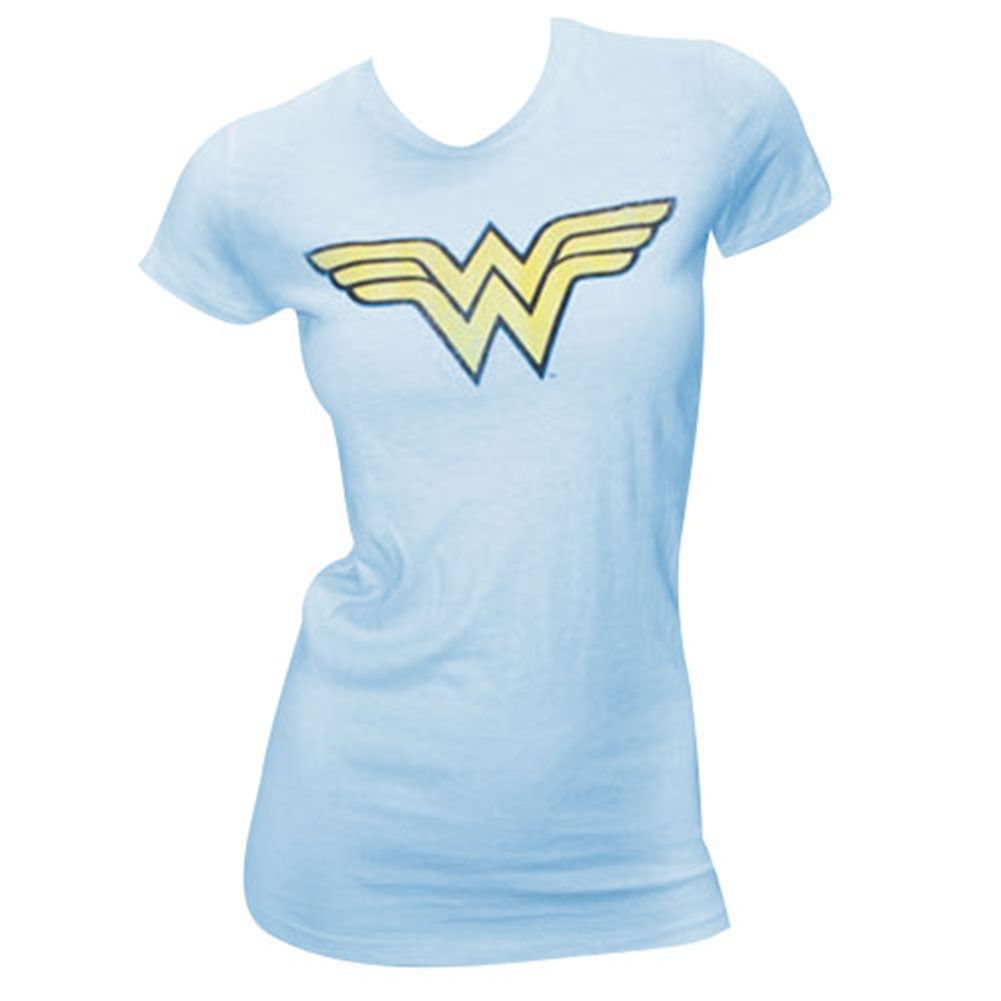 Wonder Woman WW Logo Juniors Light Blue Graphic T Shirt