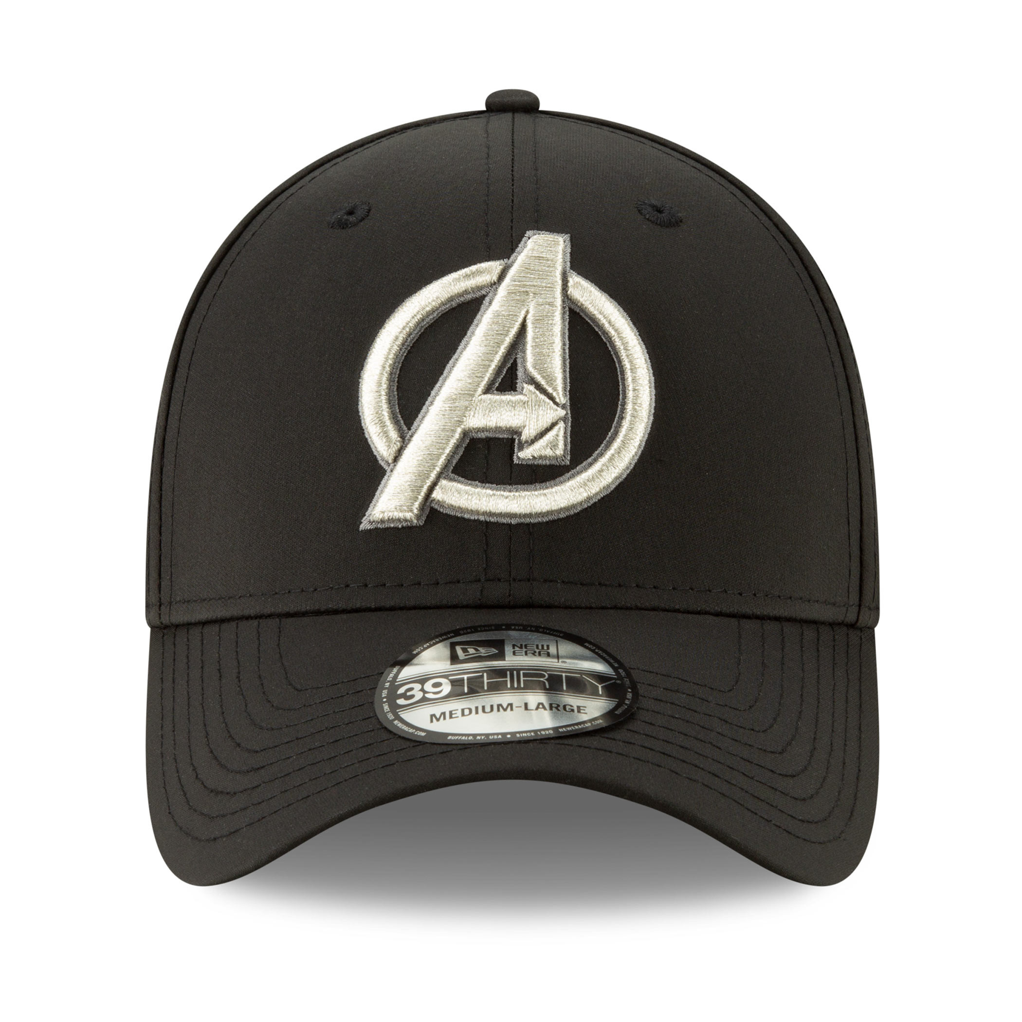 Avengers Silver Symbol Perforated for Play New Era 39Thirty Fitted Hat